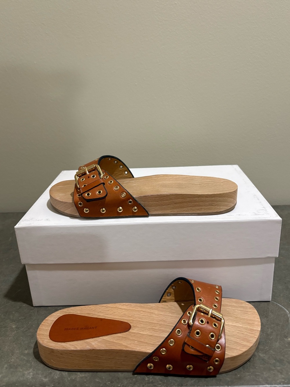 ISABEL MARANT Jaso Leather clogs In Cognac Brown Size 6 - Picture 12 of 14